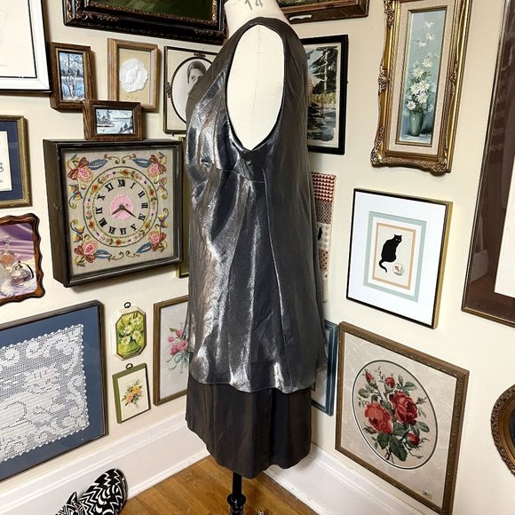 90s Vintage Patra x Stenay Metallic Gray A-Line Sleeveless Dress with Jacket 22 - Picture 3 of 8